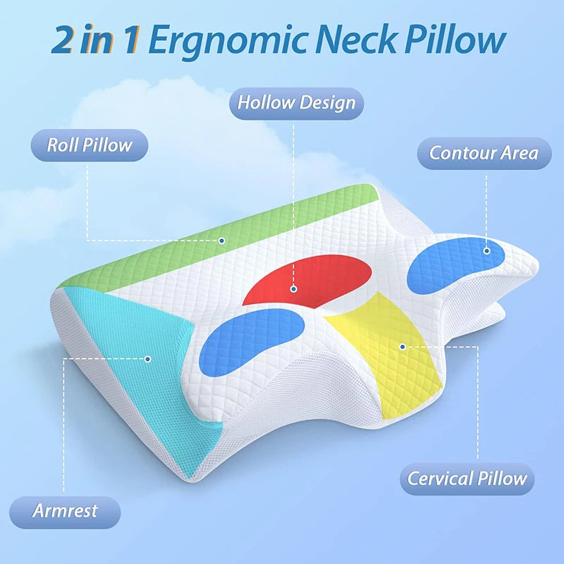 Oreiller cervical ergonomique 2 en 1