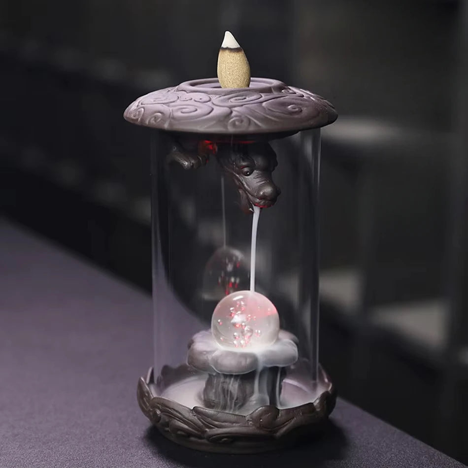 Brûleur d'encens à reflux cascade dragon